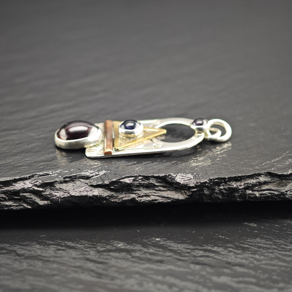 Garnet & Amethyst Mixed Metal Sterling Silver Pendant P3117