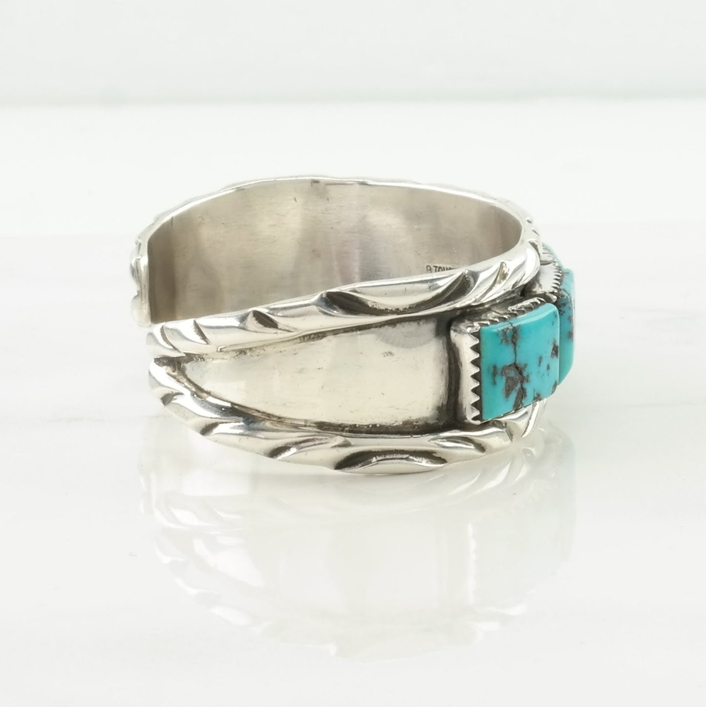 Vintage Native American Sterling Silver Cuff Bracelet Blue Turquoise 5 Stone