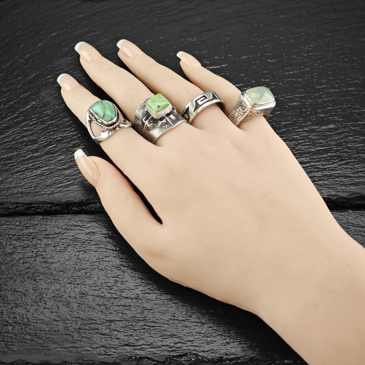 AS IS Sandcast Turquoise Sterling Silver Ring Sz 6 1/2 R6848