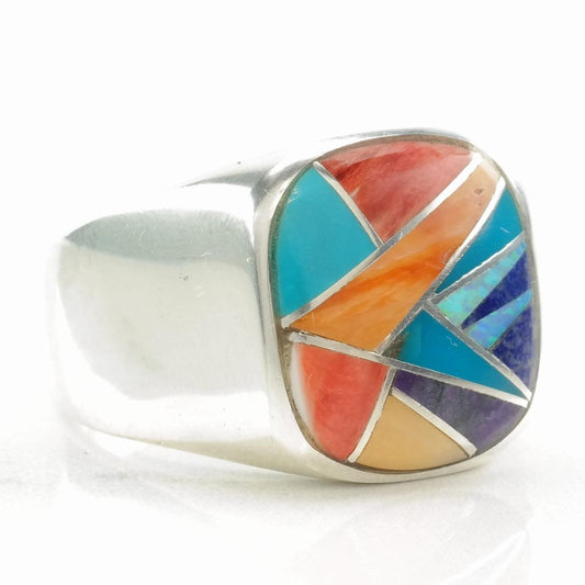 Ferris Sterling Silver Inlay Ring | Multi-Gemstone Southwest Jewelry | Size 11.5