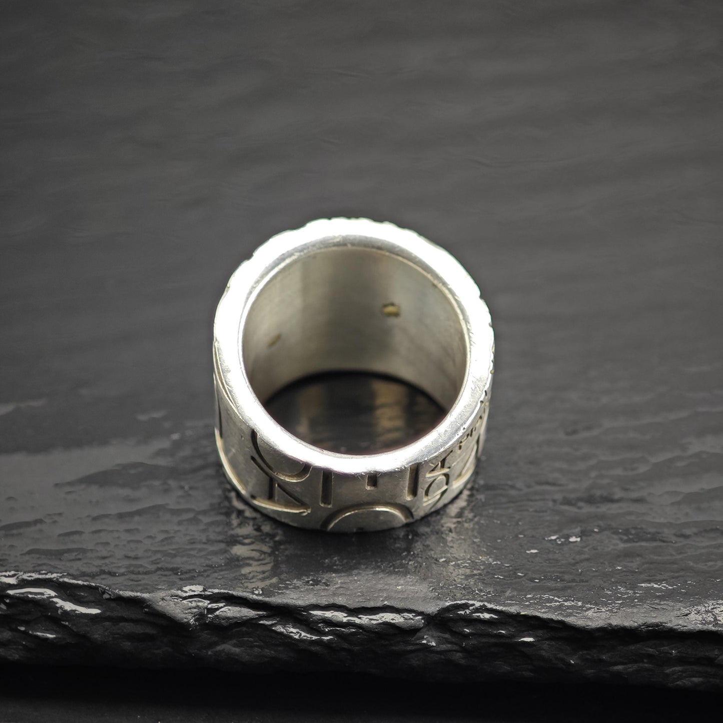 Pianegonda Gold Accent Stamped Design Sterling Silver Ring Sz 8 1/2 R6642