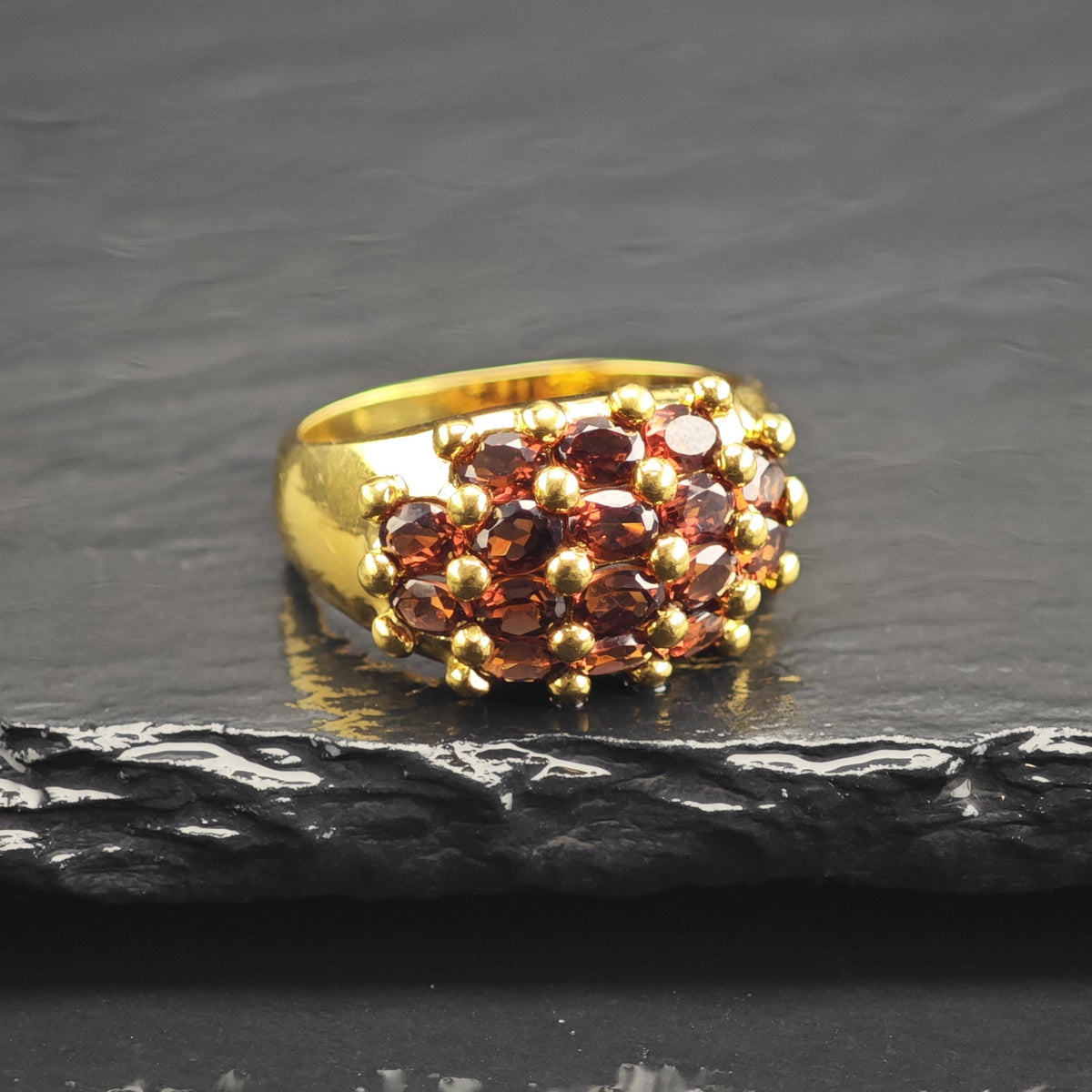 Gold-Plated Garnet Cluster Sterling Silver Ring Sz 10 1/4 R6749