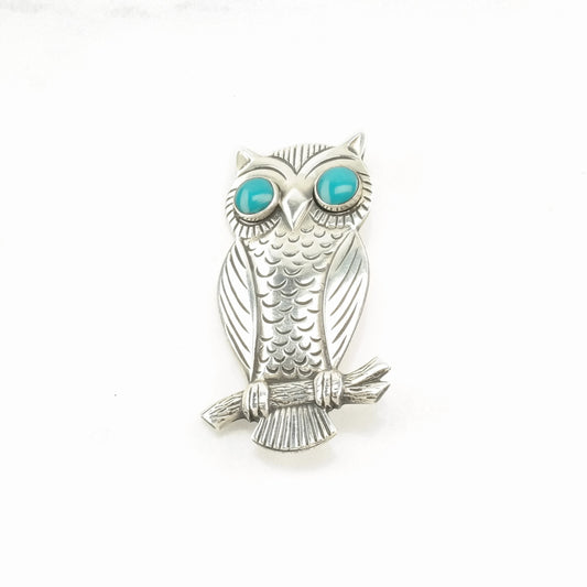 Vintage Bell Trading Post Sterling Silver Brooch Owl Blue Block Turquoise