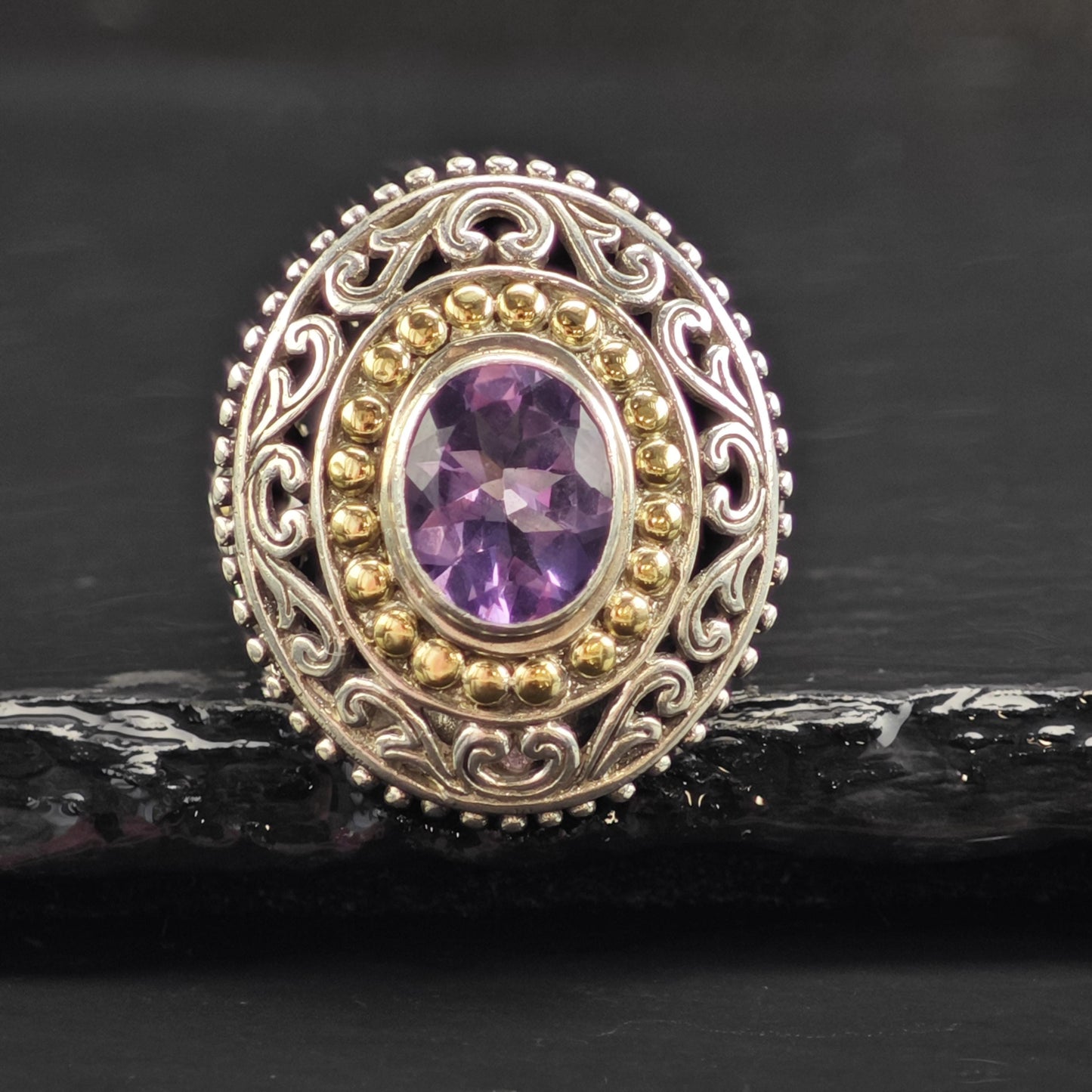 Amethyst 18k Gold Accent Sterling Silver Ring Sz 8 R6566