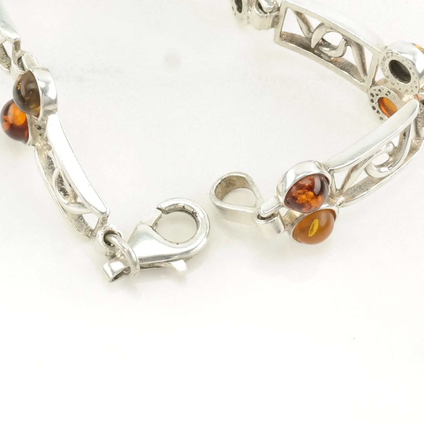 Vintage Sterling Silver Link Bracelet Amber