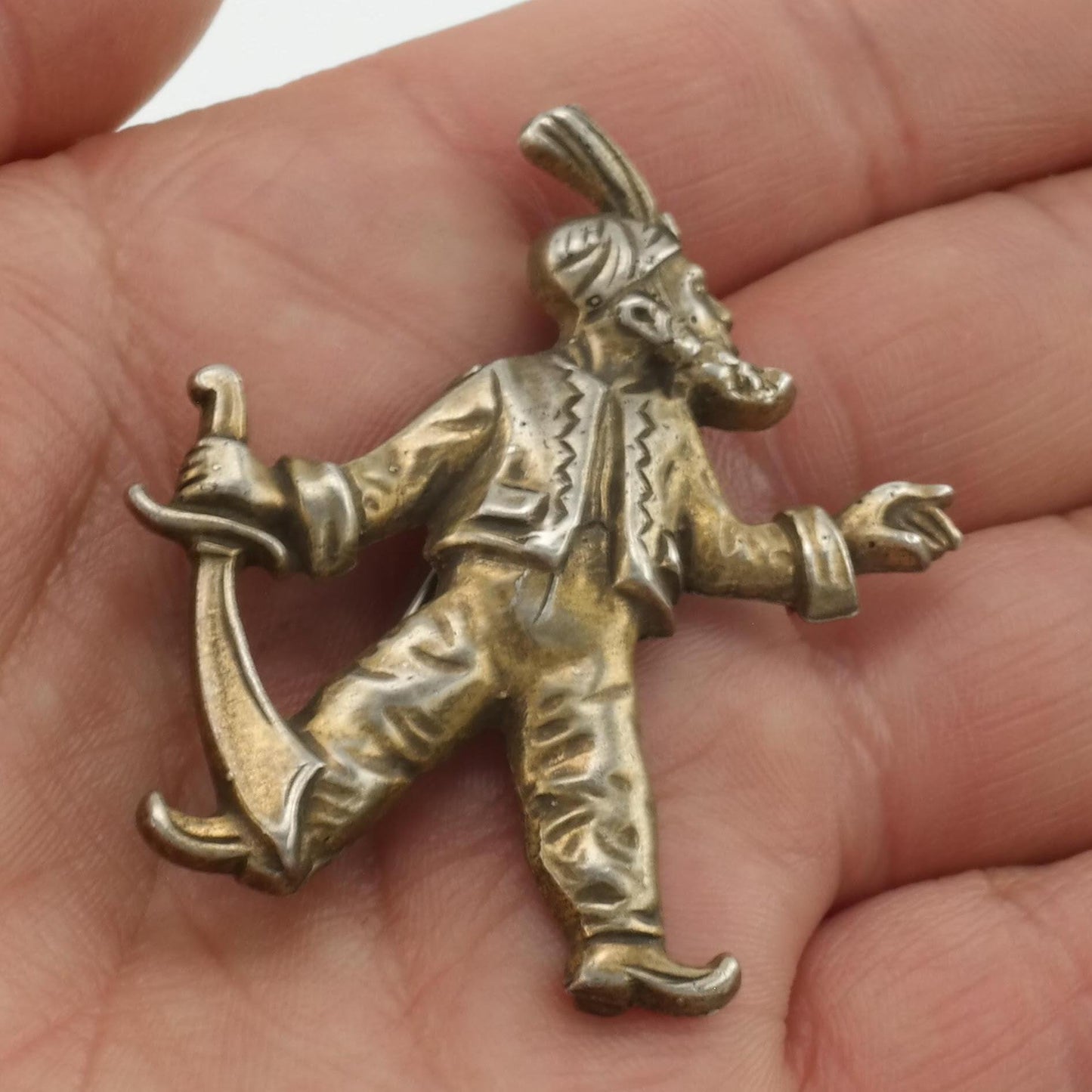 Gold Tone Pirate Sinbad Brooch Sterling Silver