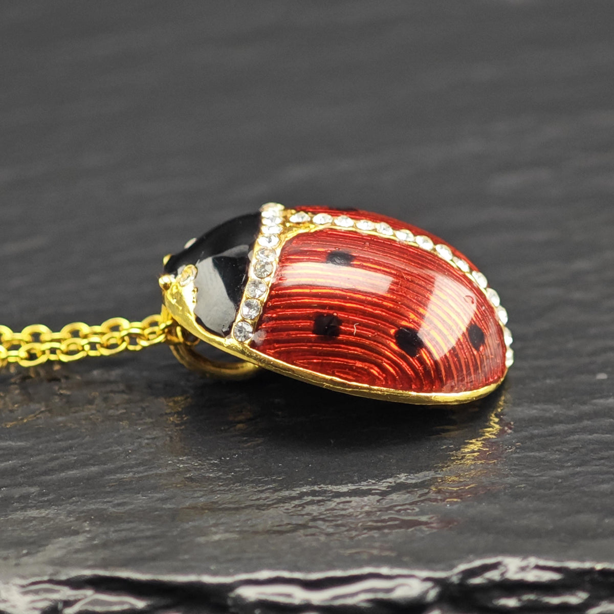 MMA Enamel CZ Lady Bug Gold-Plated Sterling Silver Pendant & Chain P3084