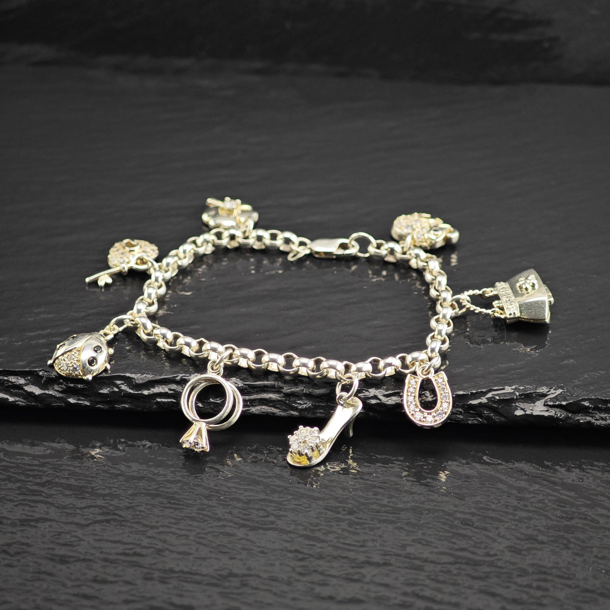 Charm Sterling Silver Bracelet Sz 6 3/4" BR3161