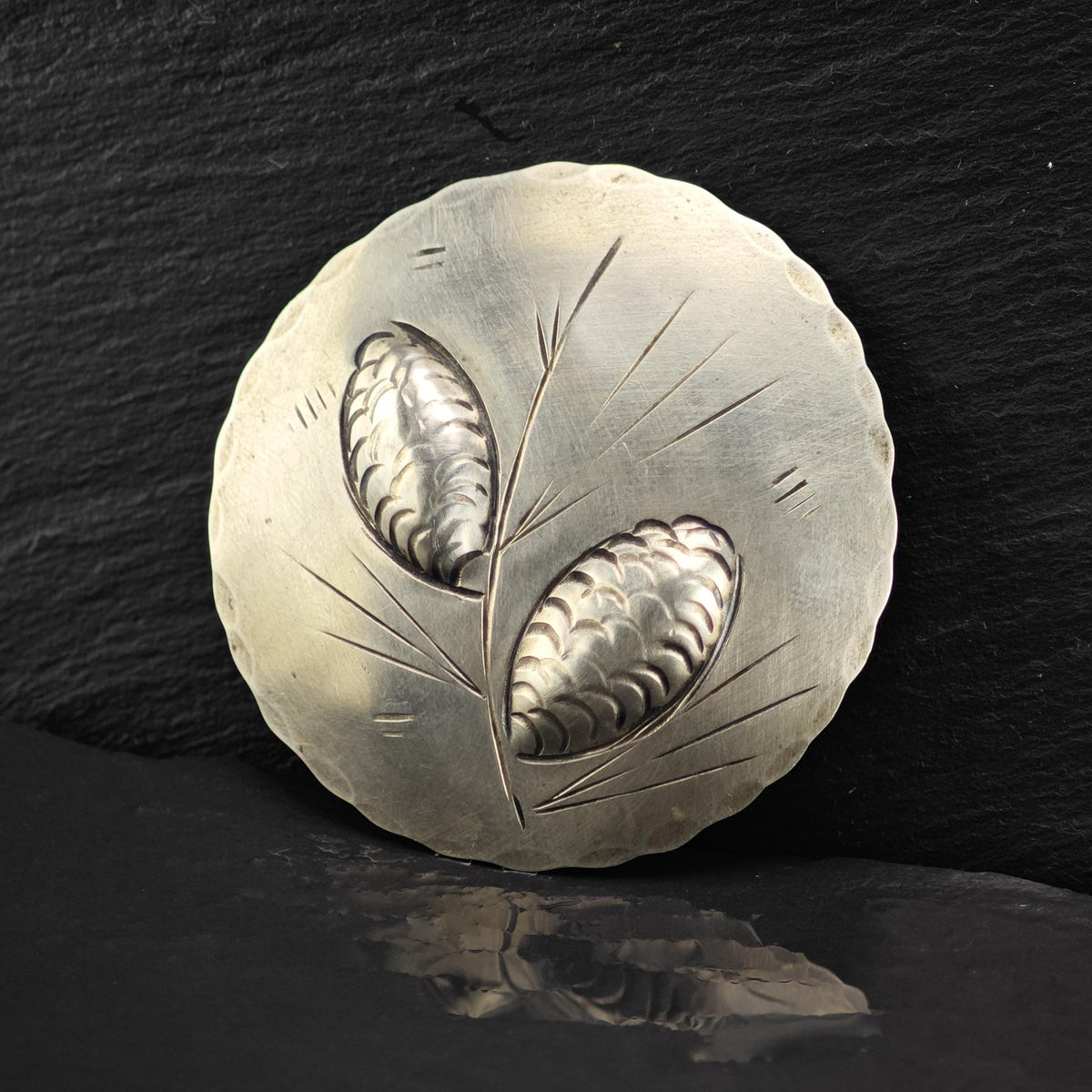 Hammered, Pinecone Stuart Nye Sterling Silver Brooch B2272