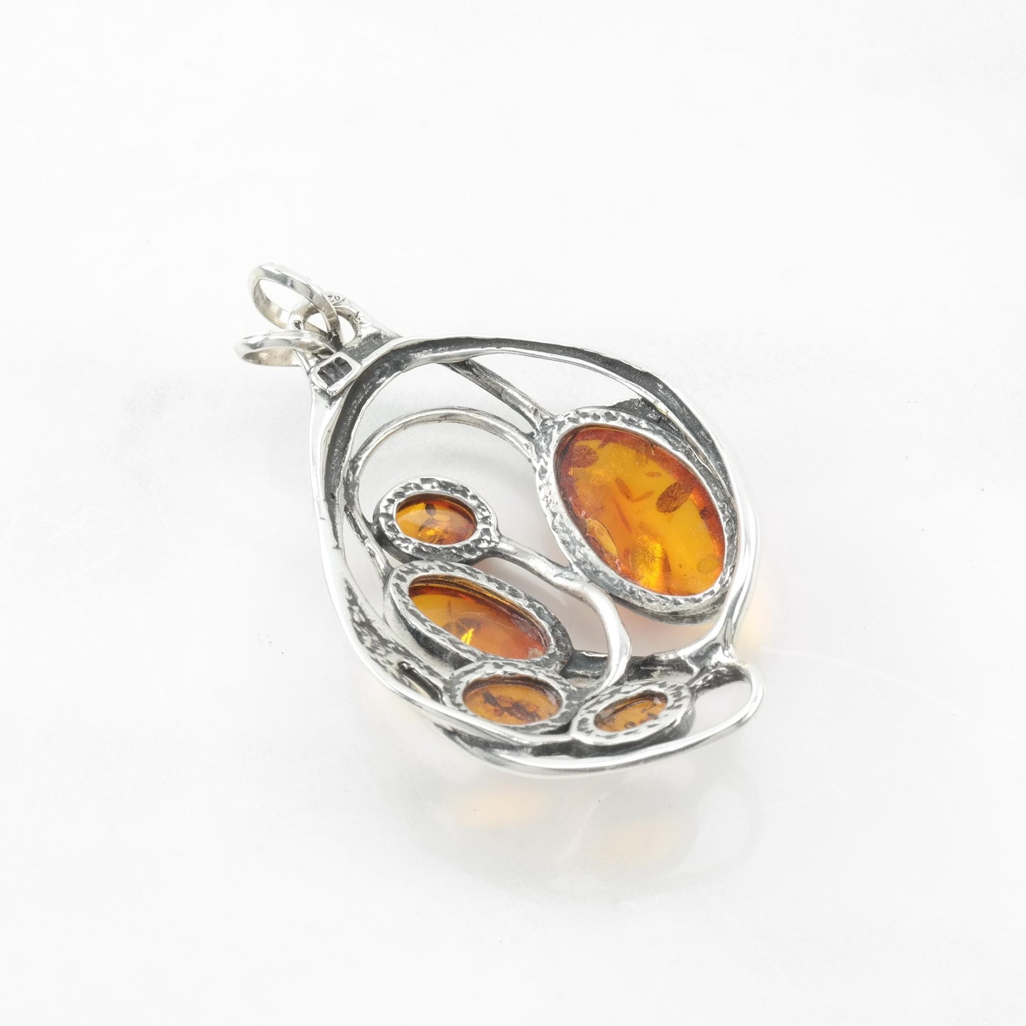 Art Nouveau Style Amber Sterling Silver Pendant