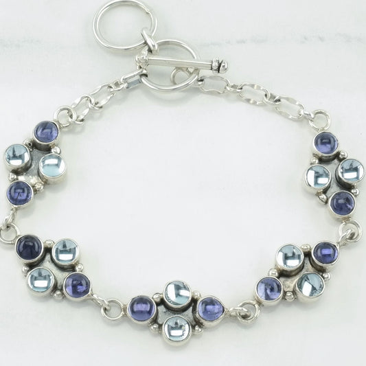 Vintage Sterling Silver Link/T-Bar Bracelet Purple Topaz, Iolite