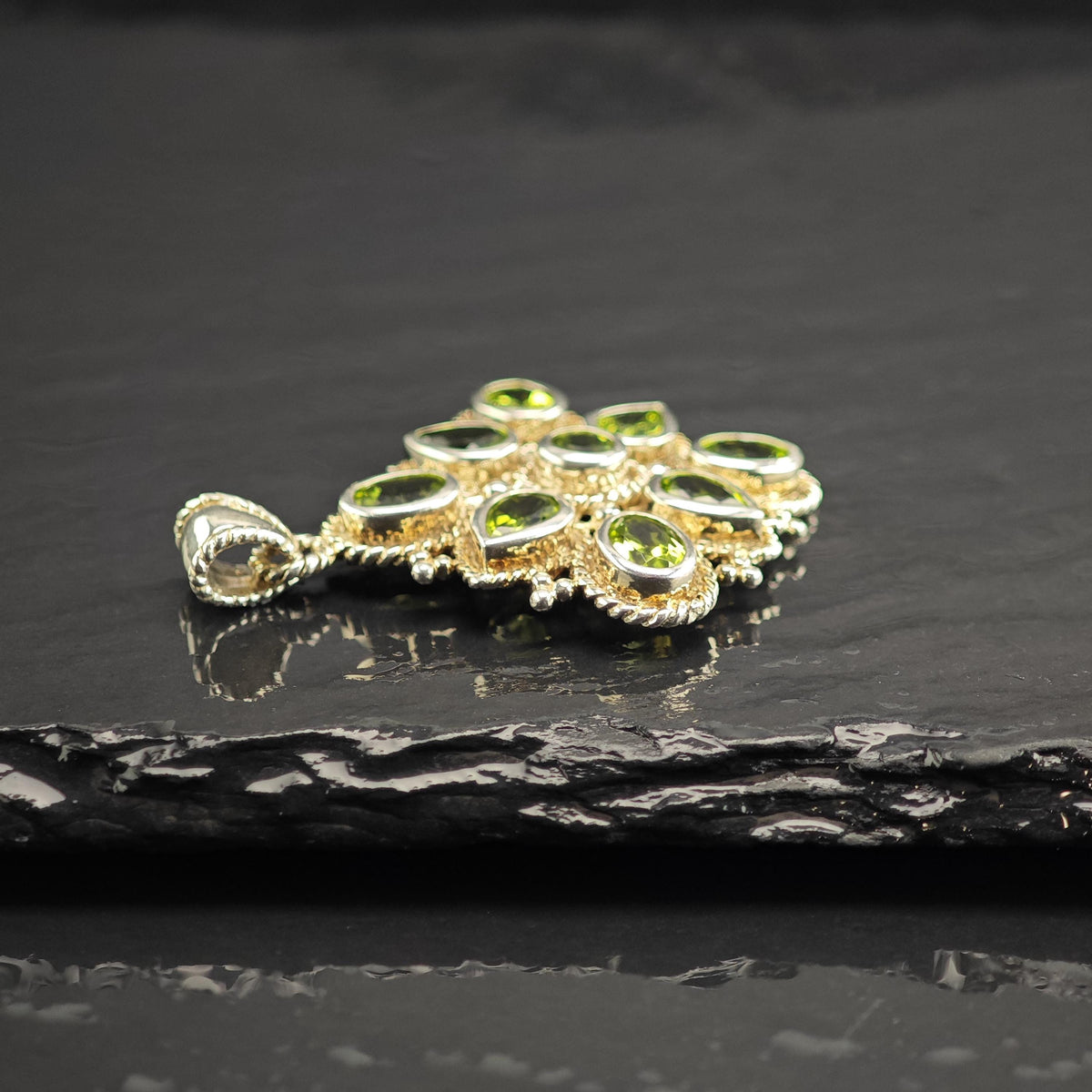 Peridot Multistone Square Sterling Silver Pendant P3137