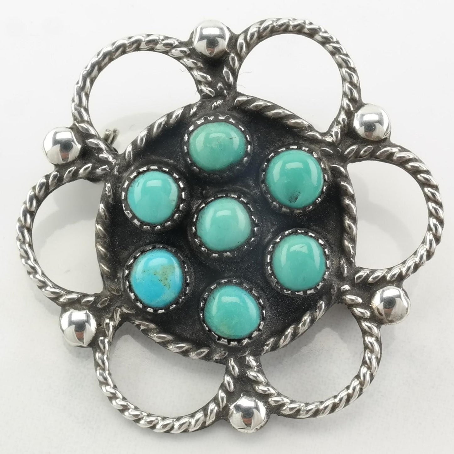 Native American Turquoise Brooch Floral Sterling Silver