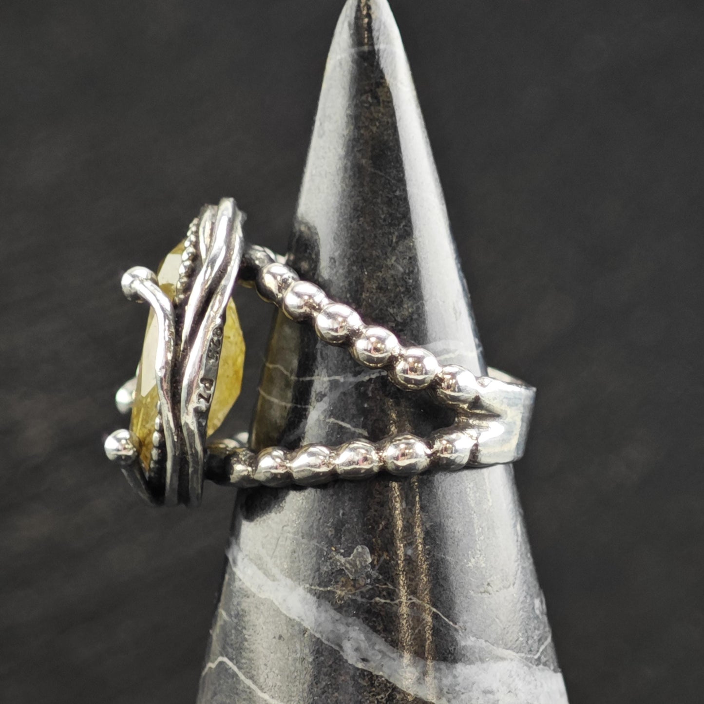 Israel Rutile Quartz Swirl Bezel Sterling Silver Ring Sz 6 R6596