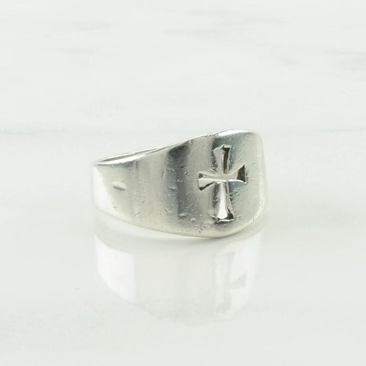 Sterling Silver Ring Cross Cutout Size 7 3/4