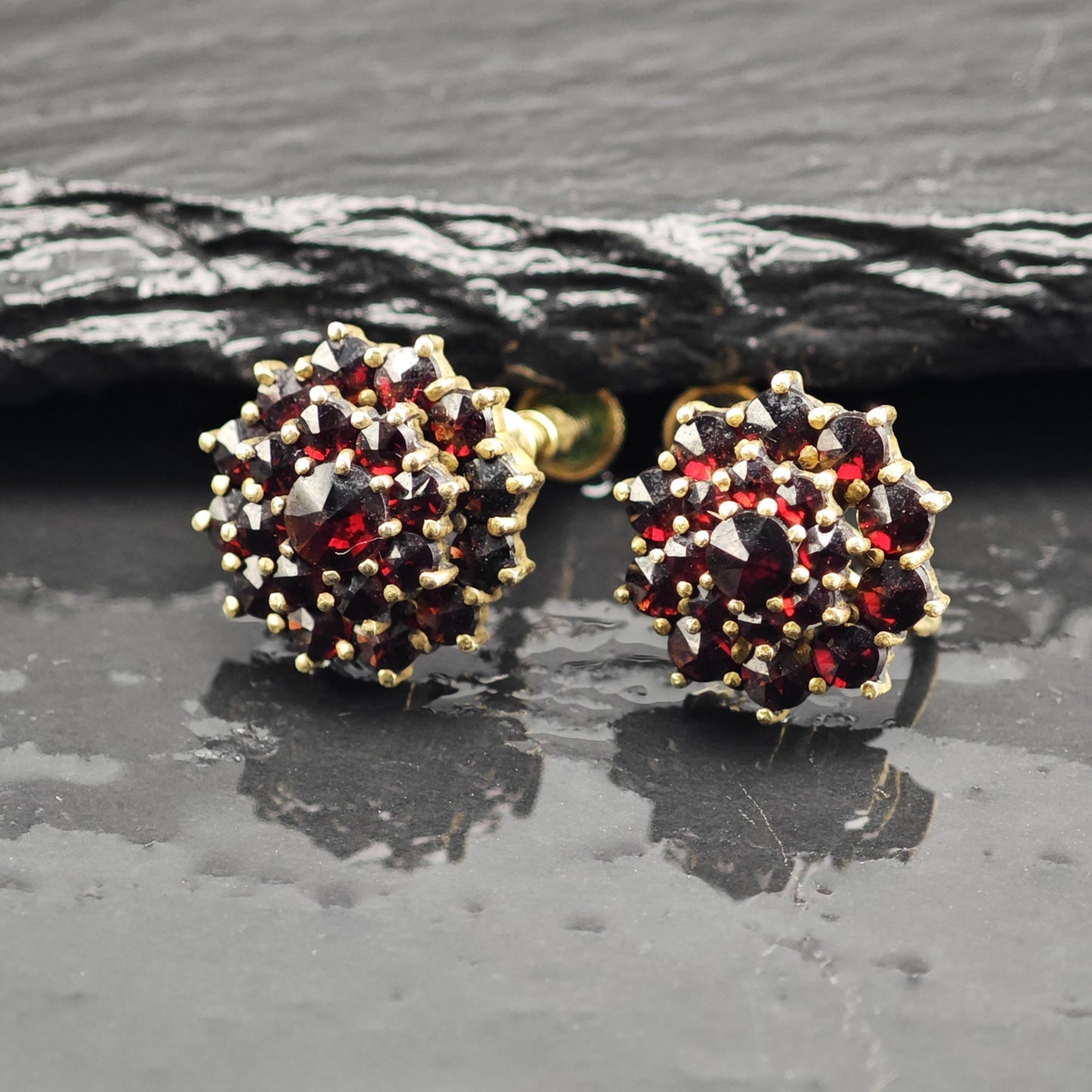 Bohemian Red Garnet Screw Back Earrings Sterling Silver ER3117