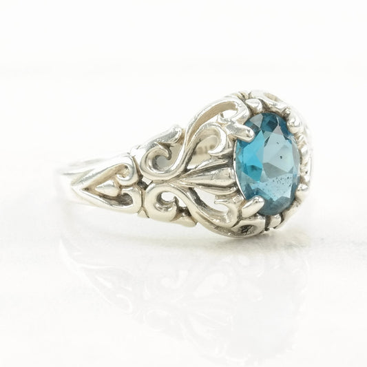 Kabana Silver Ring Topaz Scroll Sterling Blue Size 8 1/4