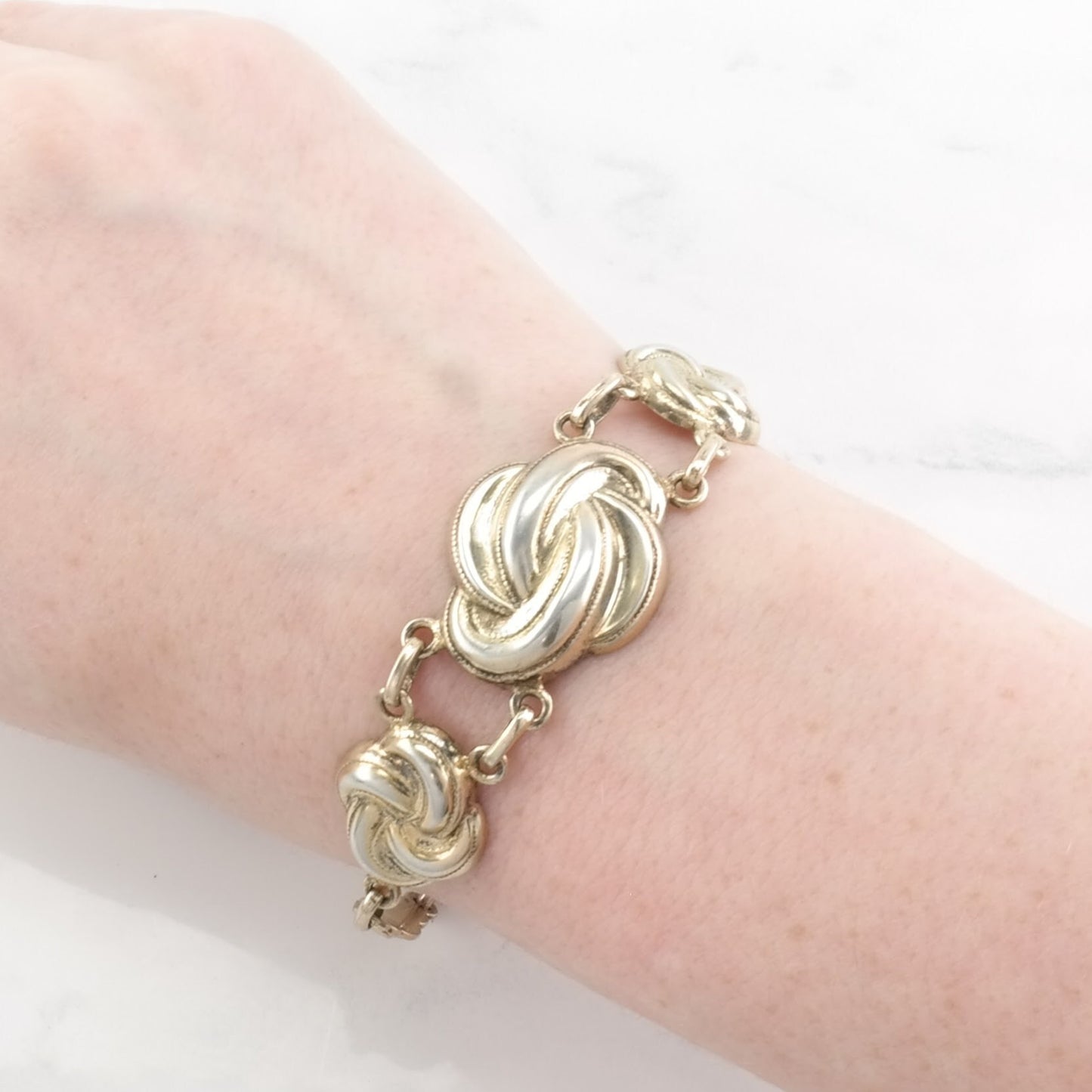 Victorian Love Knot Gold Gilded 800 Sterling Silver Link Bracelet