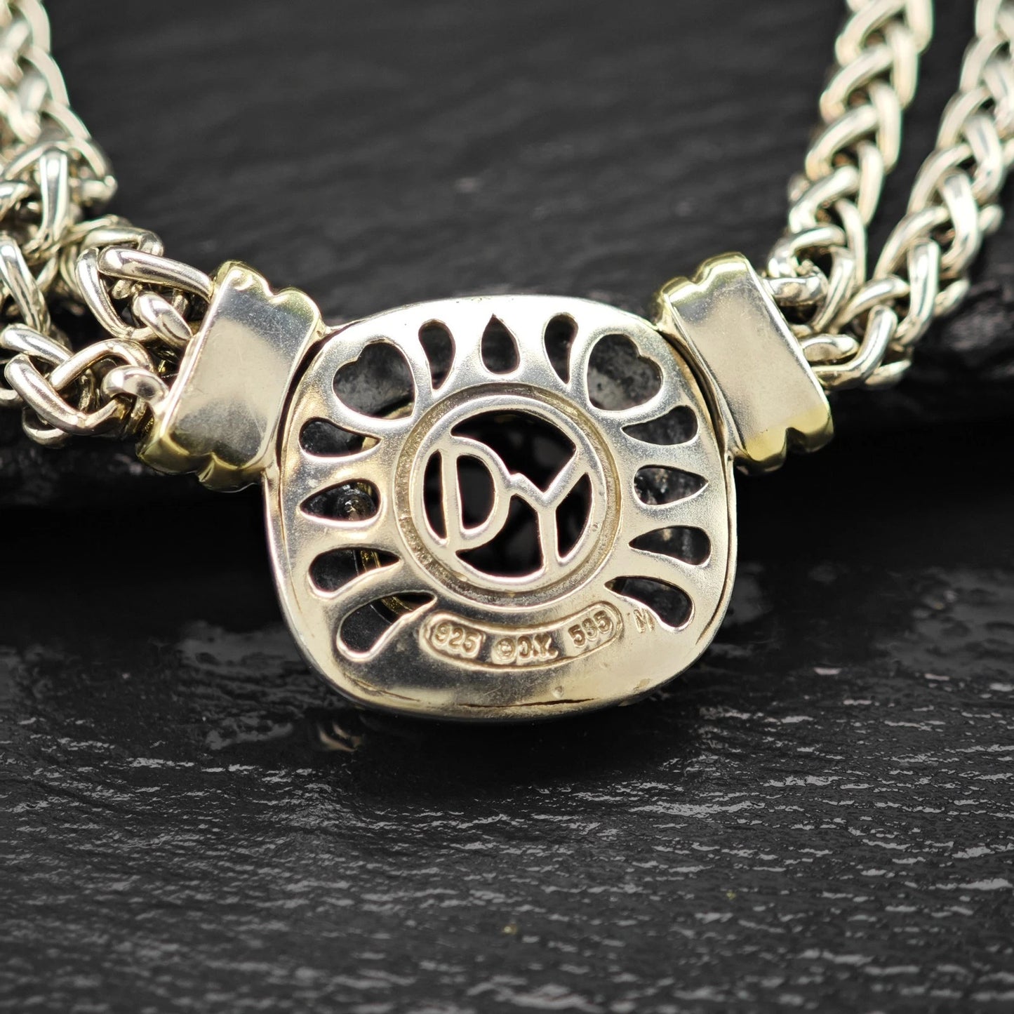 Vintage, David Yurman Sterling Silver Black, Gold Onyx 14K Gold Accent Necklace N2656