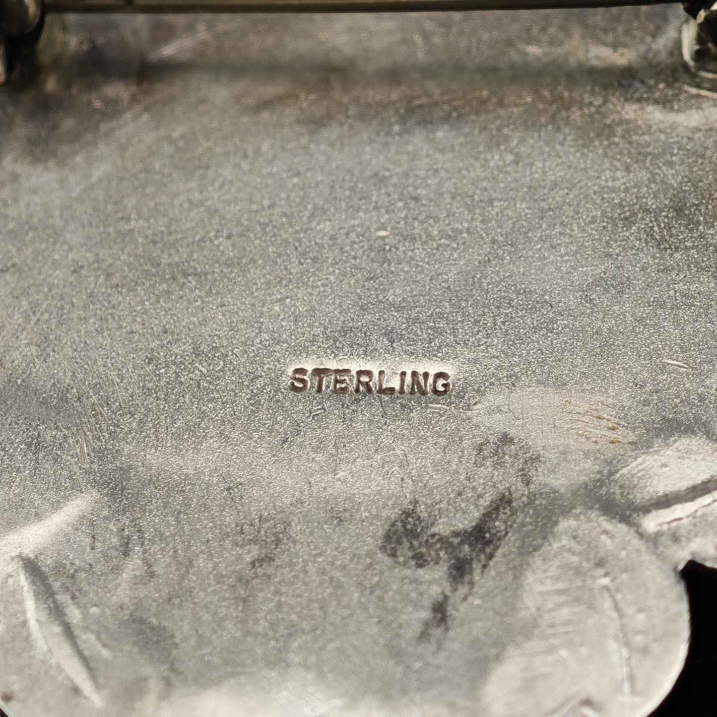 Native American Turquoise Brooch, Floral Stamped Sterling Silver