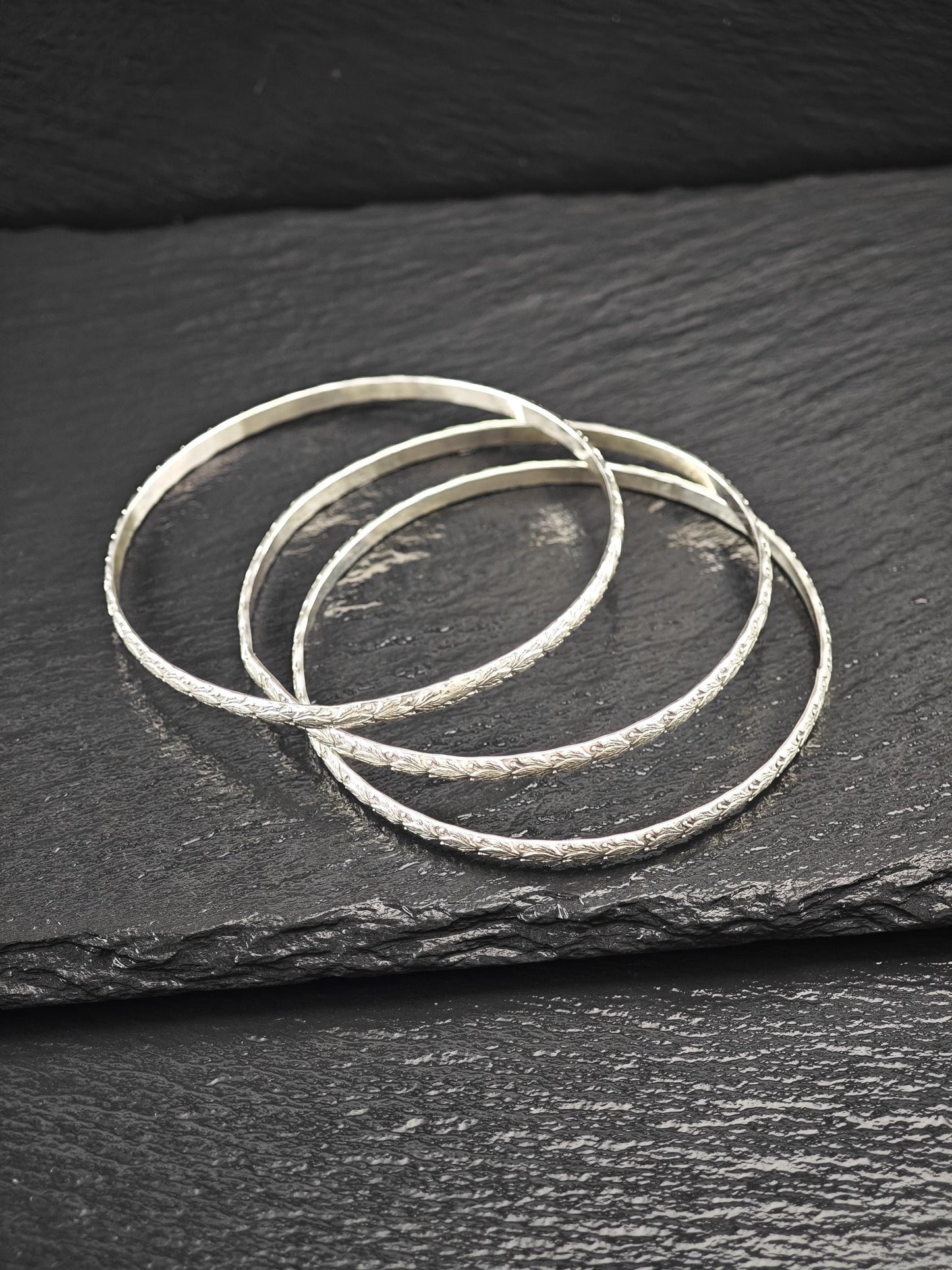 Stackable Repousse Floral Bangle Sterling Silver