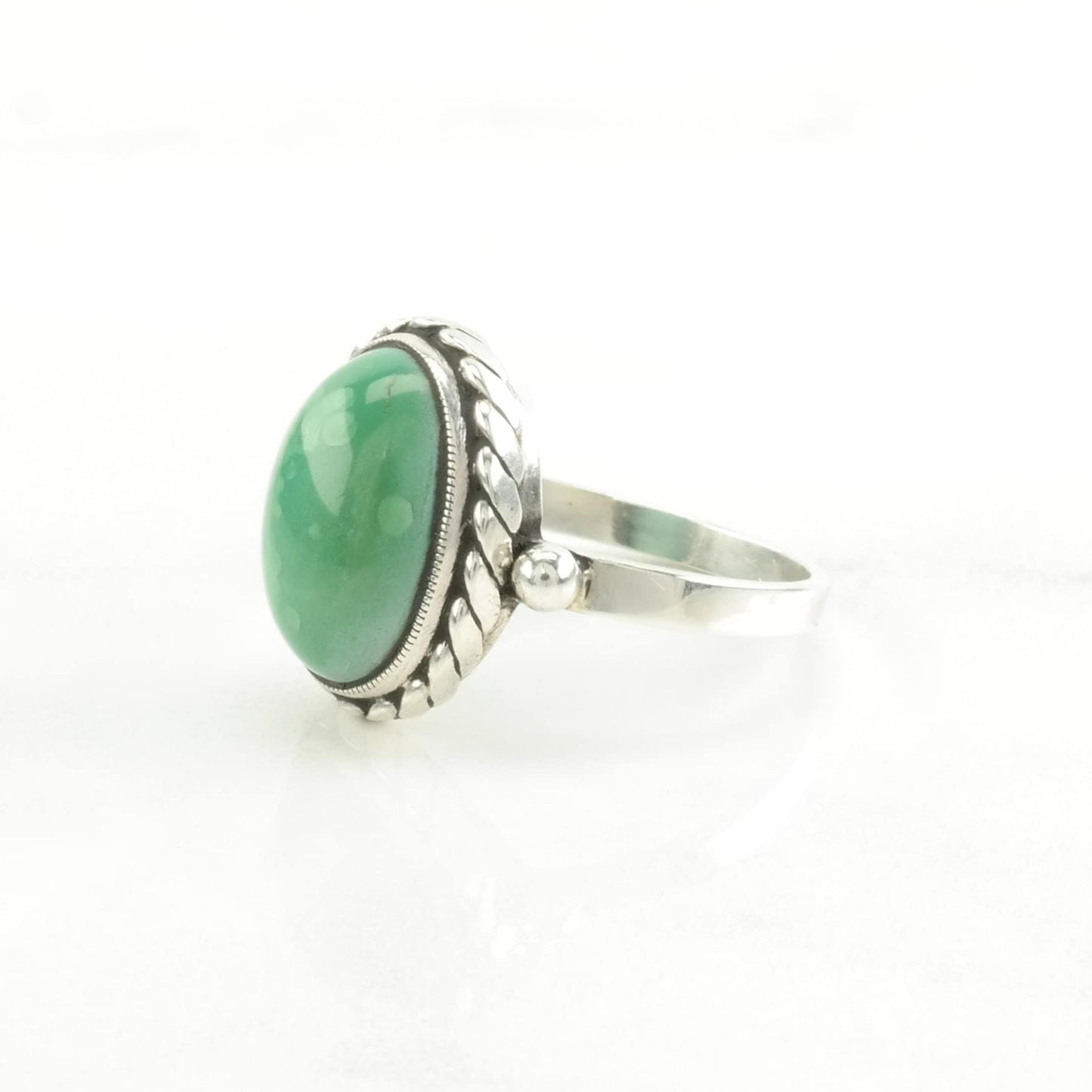 Sterling Silver Ring Turquoise Rope Detail Green Size 7 1/2