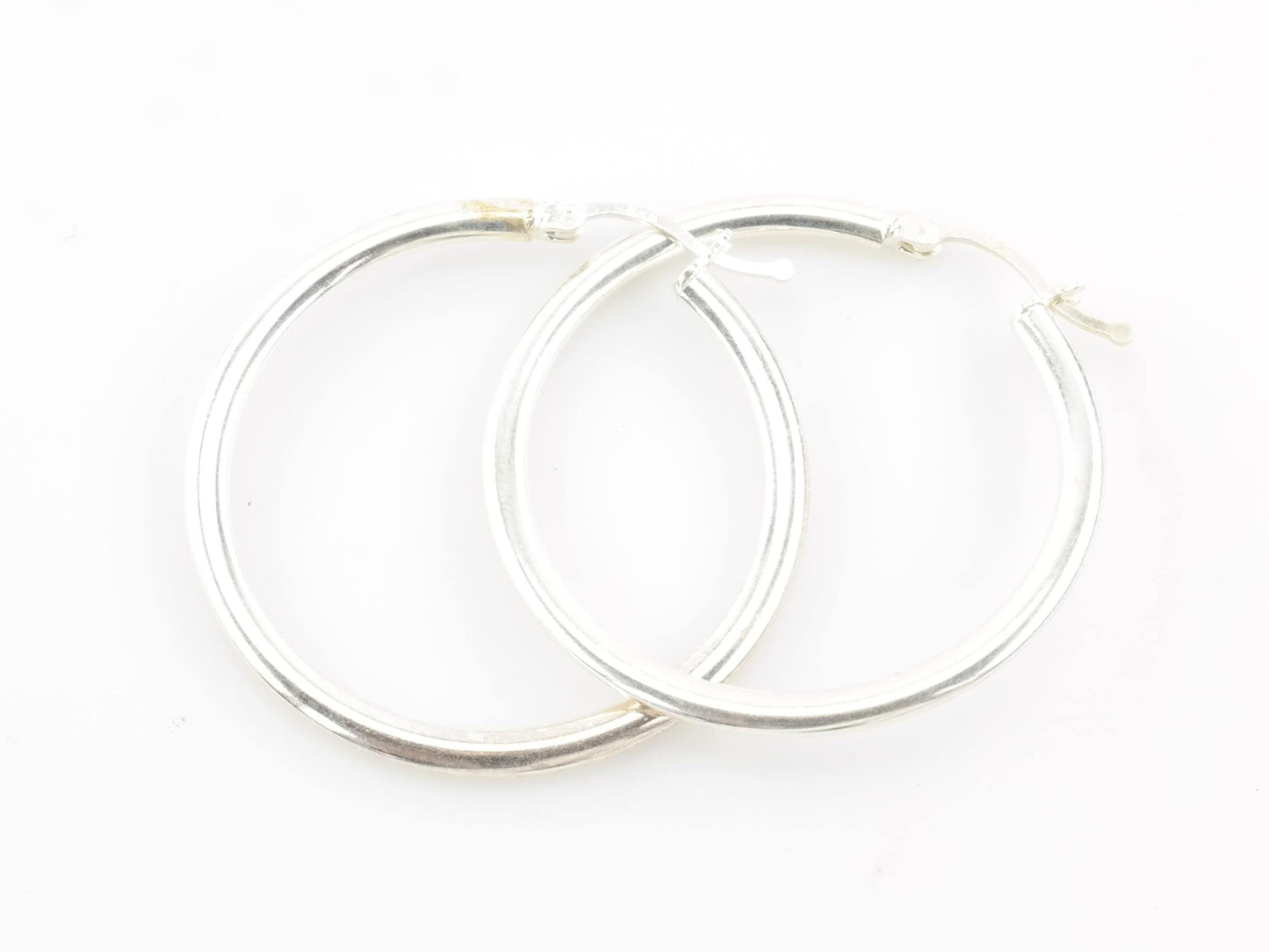 Sterling Silver 3mm Wide Earrings Hoop 1 3/8"