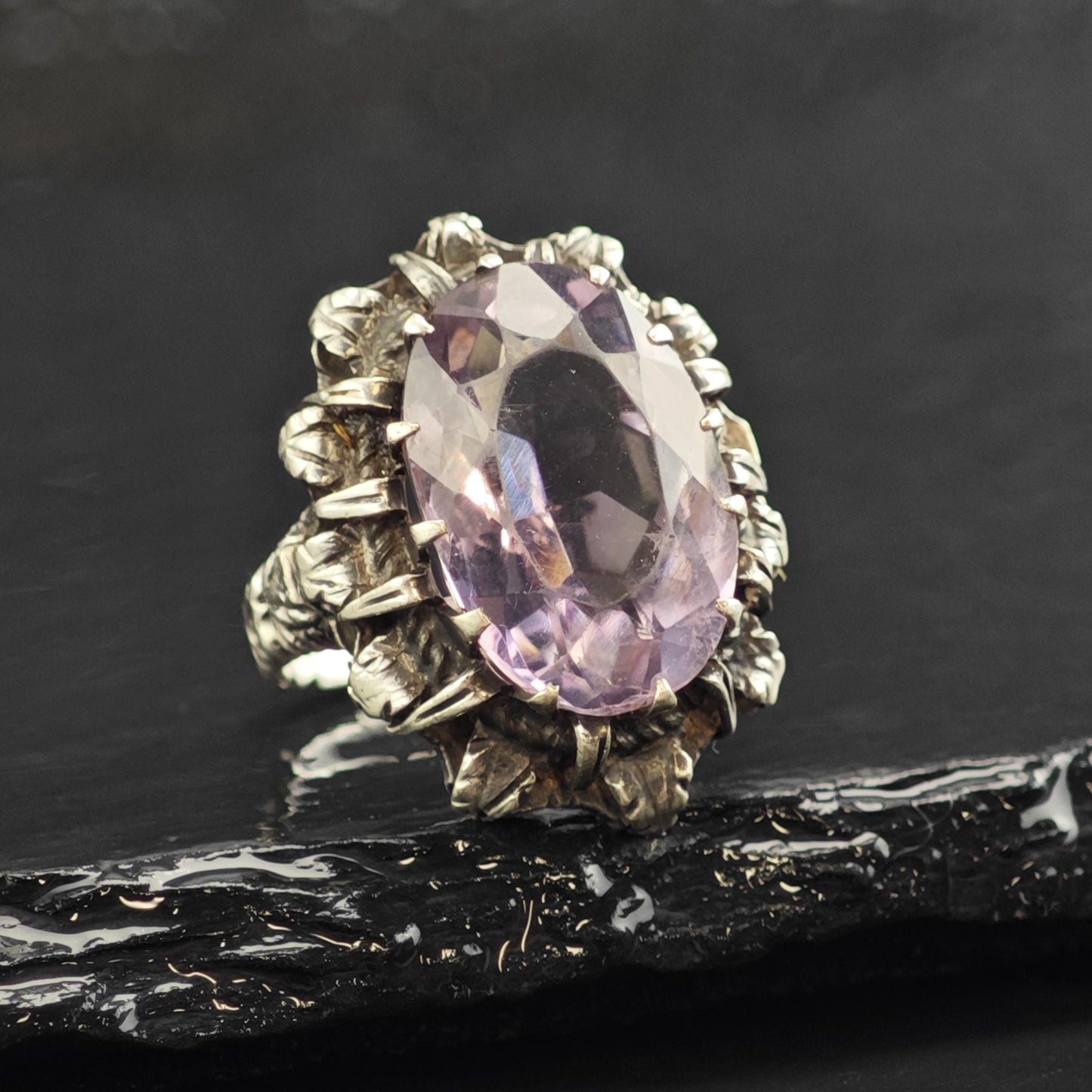 AS IS Mid Century Amethyst Sterling Silver Ring Sz 6 R6601
