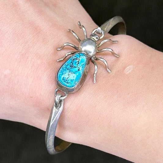 Native American Spider Bangle Bracelet Spiderweb Turquoise Sterling Silver