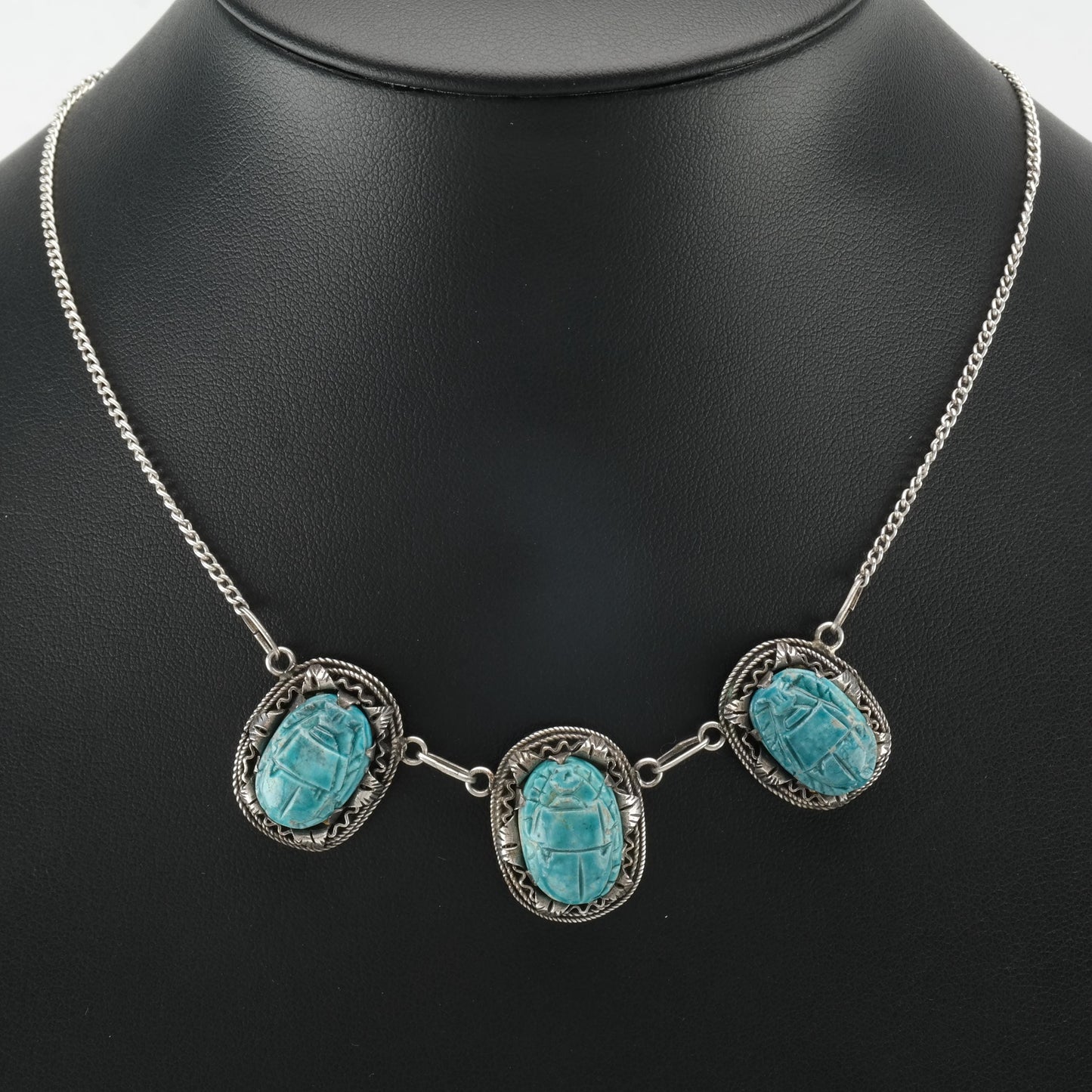 Archeological Revival Scarab Sterling Silver Necklace N2427
