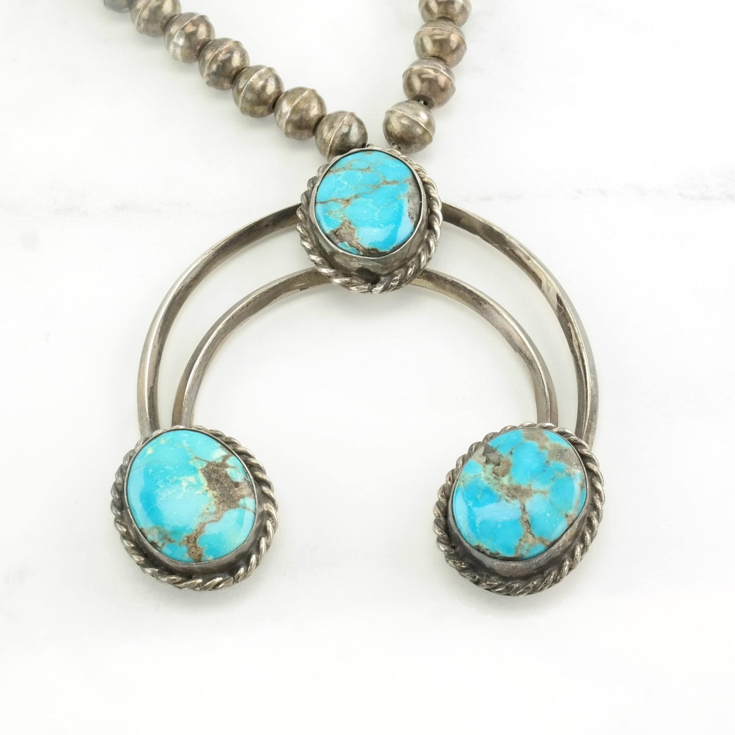 Southwest Sterling Silver Blue Kingman, Turquoise Naja Necklace