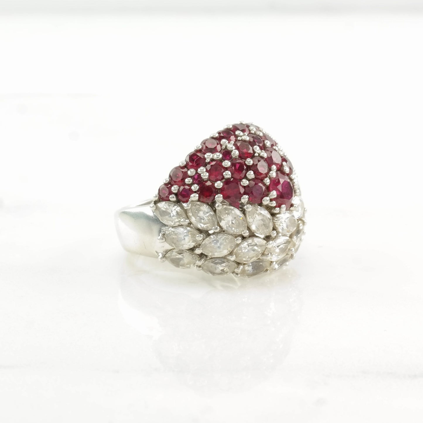 Sterling Silver Ring Lab Ruby, CZ Cluster Pink Size 7