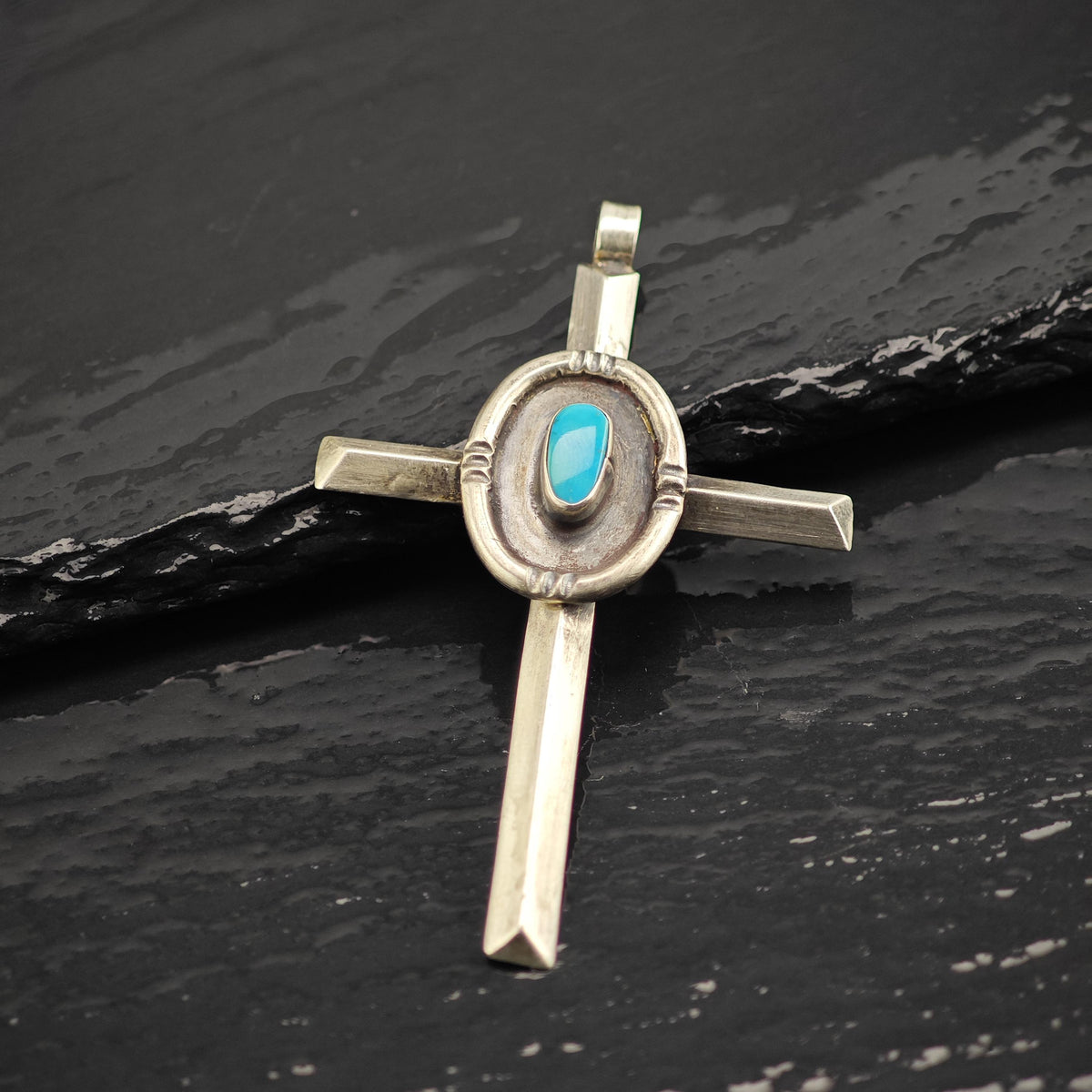 Turquoise Cross Pendant Sterling Silver P3132