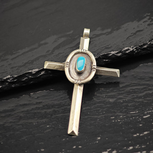Turquoise Cross Pendant Sterling Silver P3132