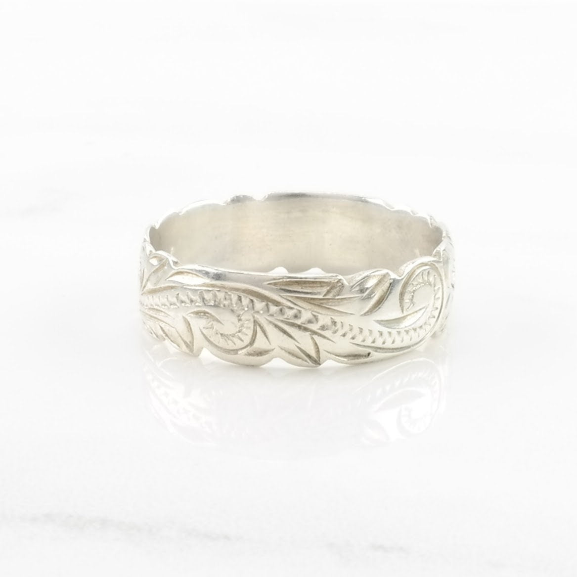 Sterling Silver Ring Engraved Floral, Western, Band Size 8 3/4