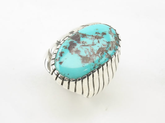 Important Zuni Sterling Silver Ring Turquoise Blue Size 10