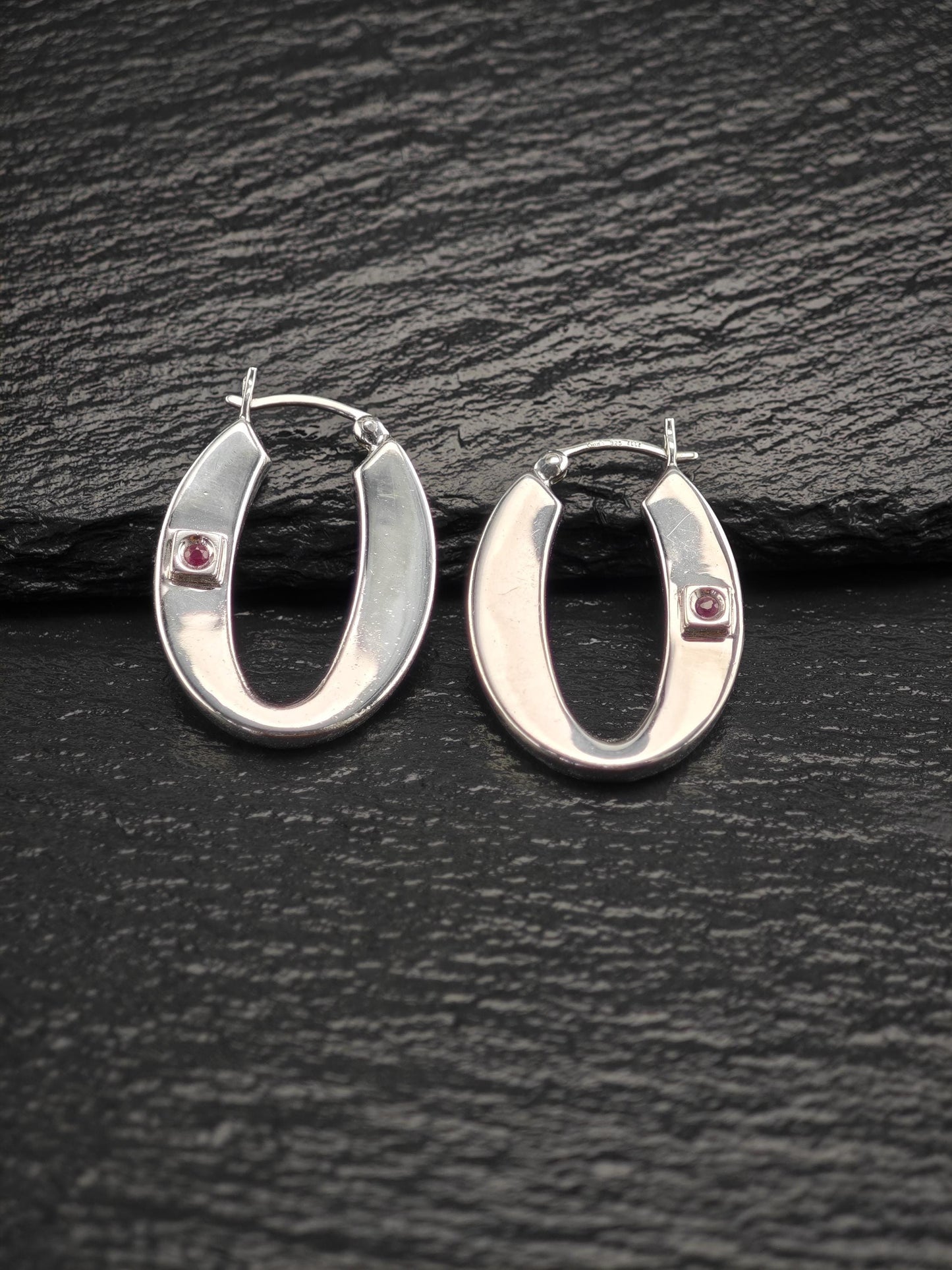 Elle Ruby Hinged Hoop Earrings Sterling Silver