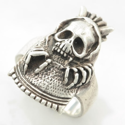 Vintage Biker Silver Ring Skull Skeleton Sterling Size 7 1/4