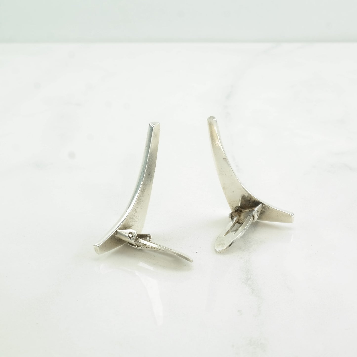 Denmark Sterling Silver Boomerang Earrings Clip On