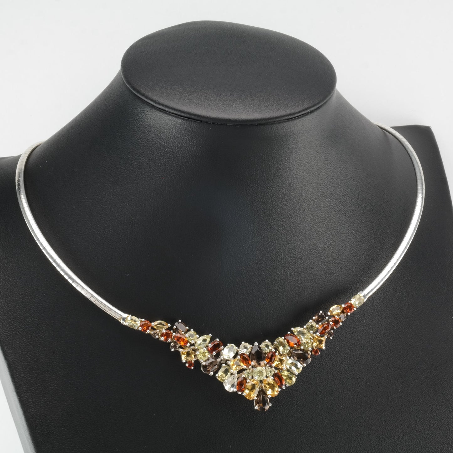 Vintage Michelle Albala Citrine, Quartz Gemstones Sterling Silver Cluster Collar Necklace