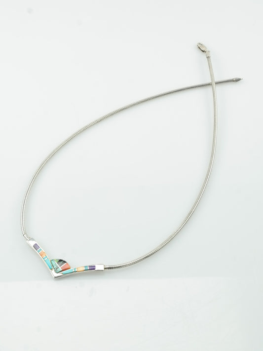 Sterling Silver Multicolor Inlay Necklace