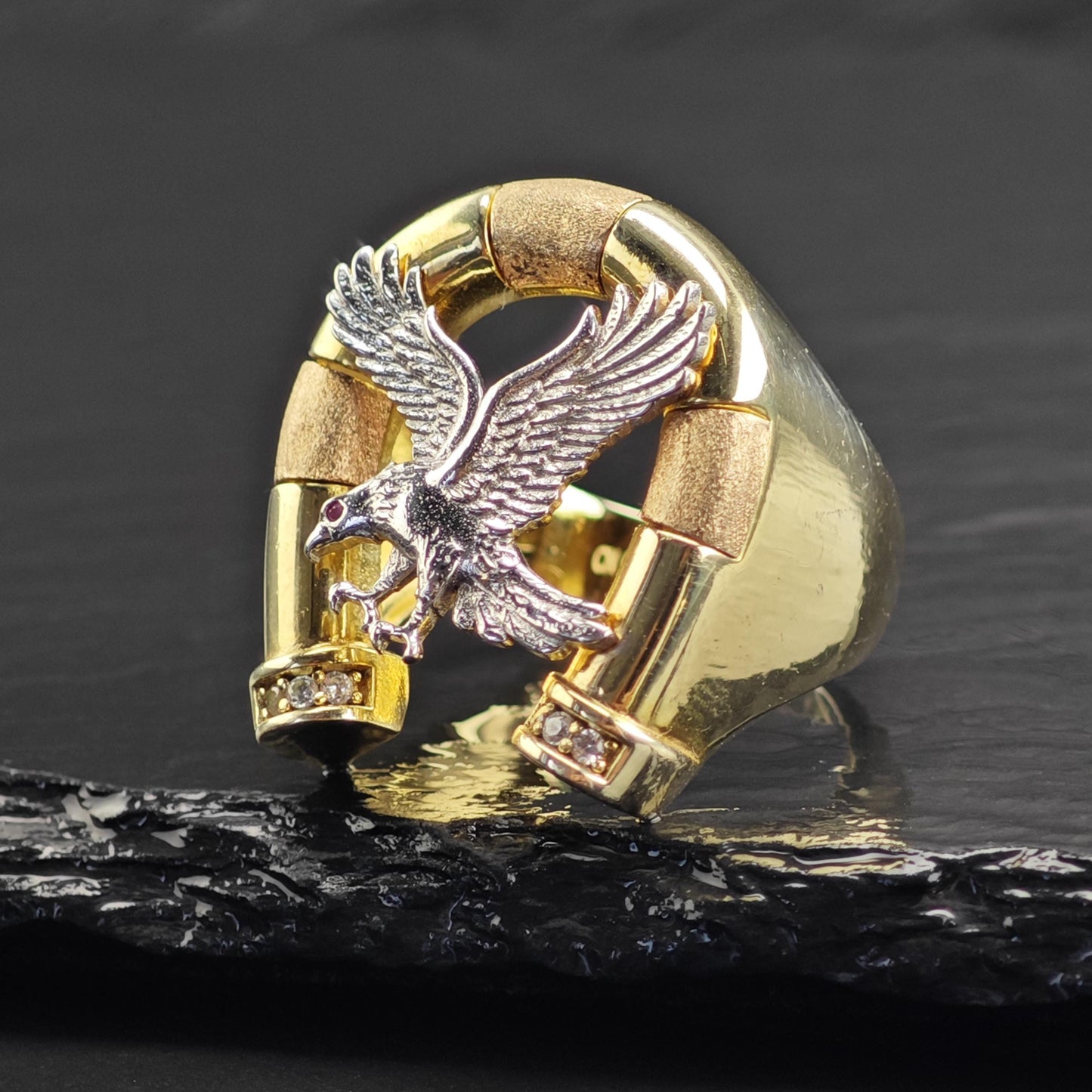 Large Eagle Gold Plated Sterling Silver Ring Sz 11 R6722