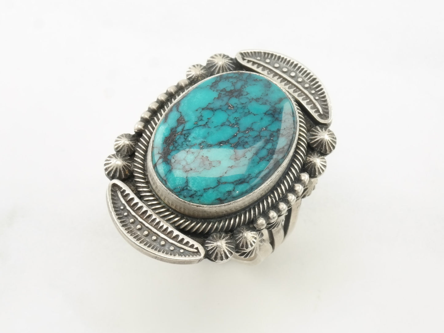 Navajo Silver Ring Turquoise Spiderweb Sterling Blue Size 8 3/4