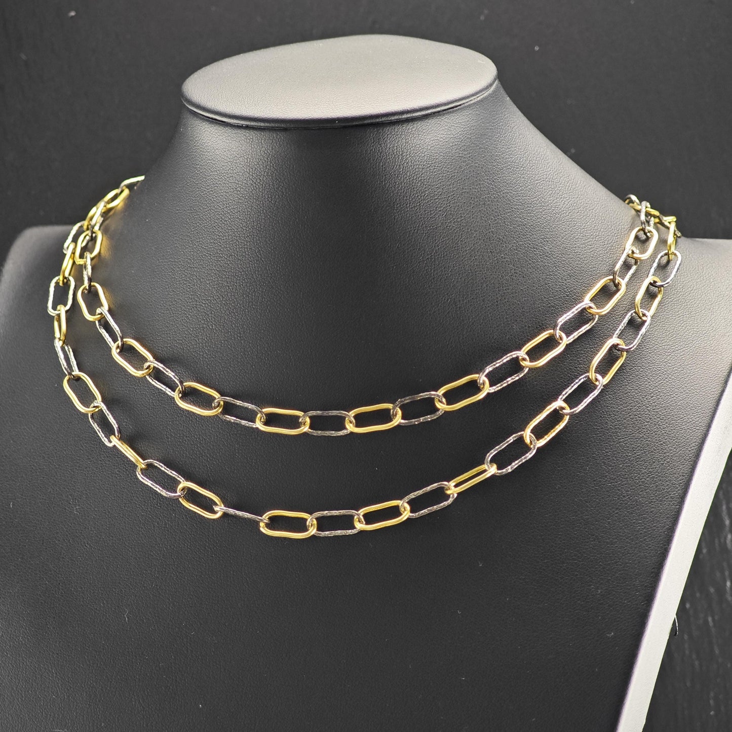 Gold/Black Tone Gold Plated Paperclip Chain Sterling Silver Necklace N2752