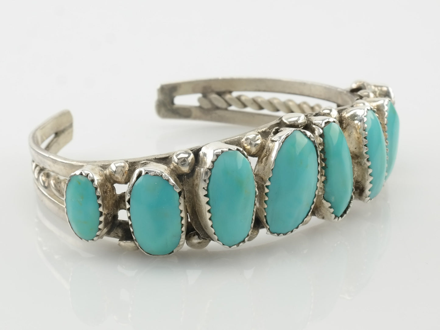 Native American Sterling Silver Turquoise Row Cuff Bracelet Sleeping Beauty