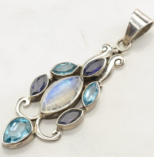 Minimalist Moonstone Silver Pendant Kyanite Topaz Sterling