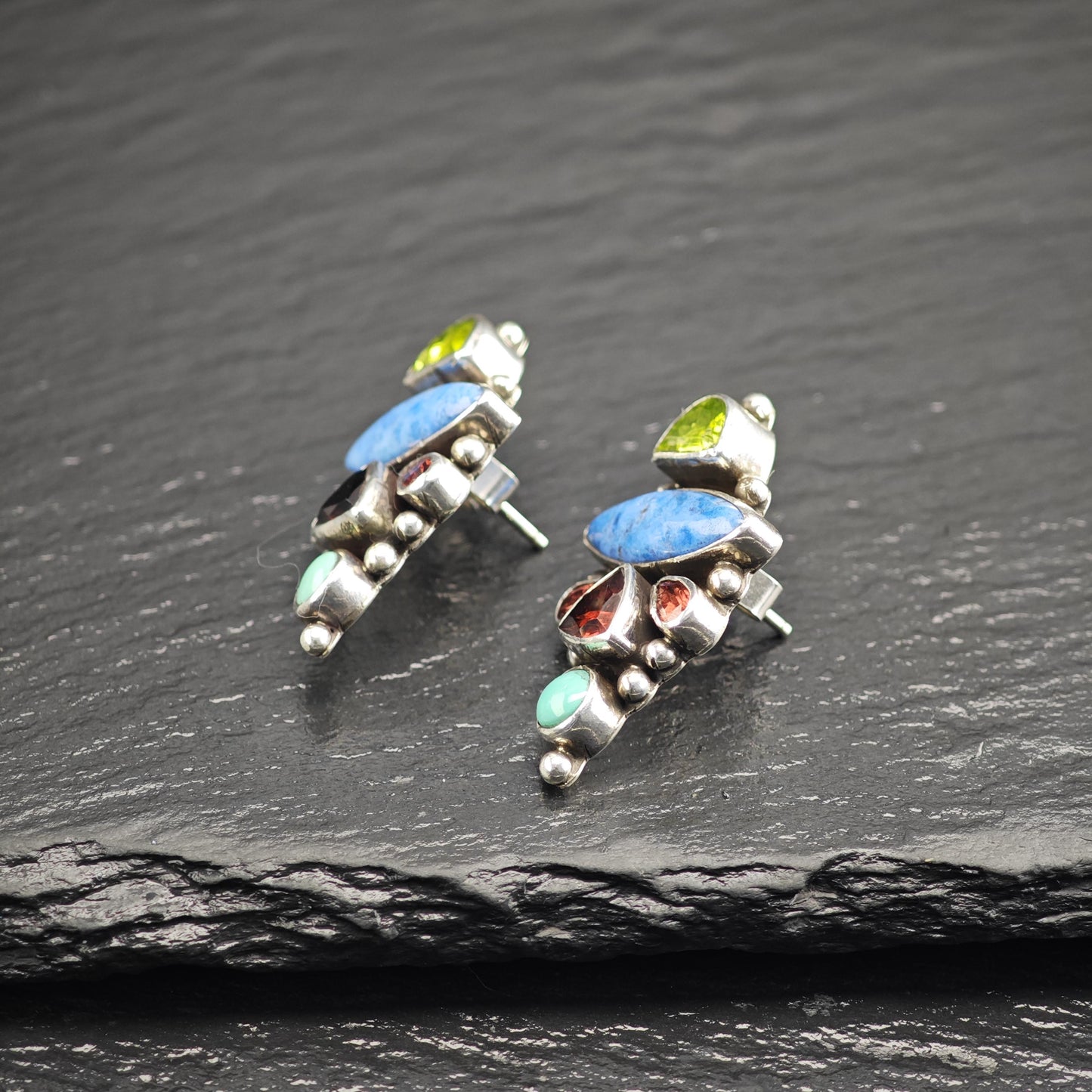 Vintage Navajo, Native American Multistone Sterling Silver Earrings ER3108