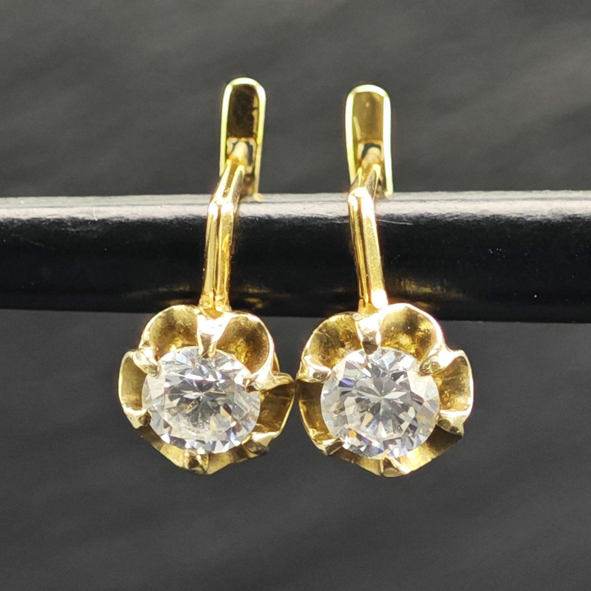 CZ Buttercup 14K Gold Lever Back Earrings ER3222