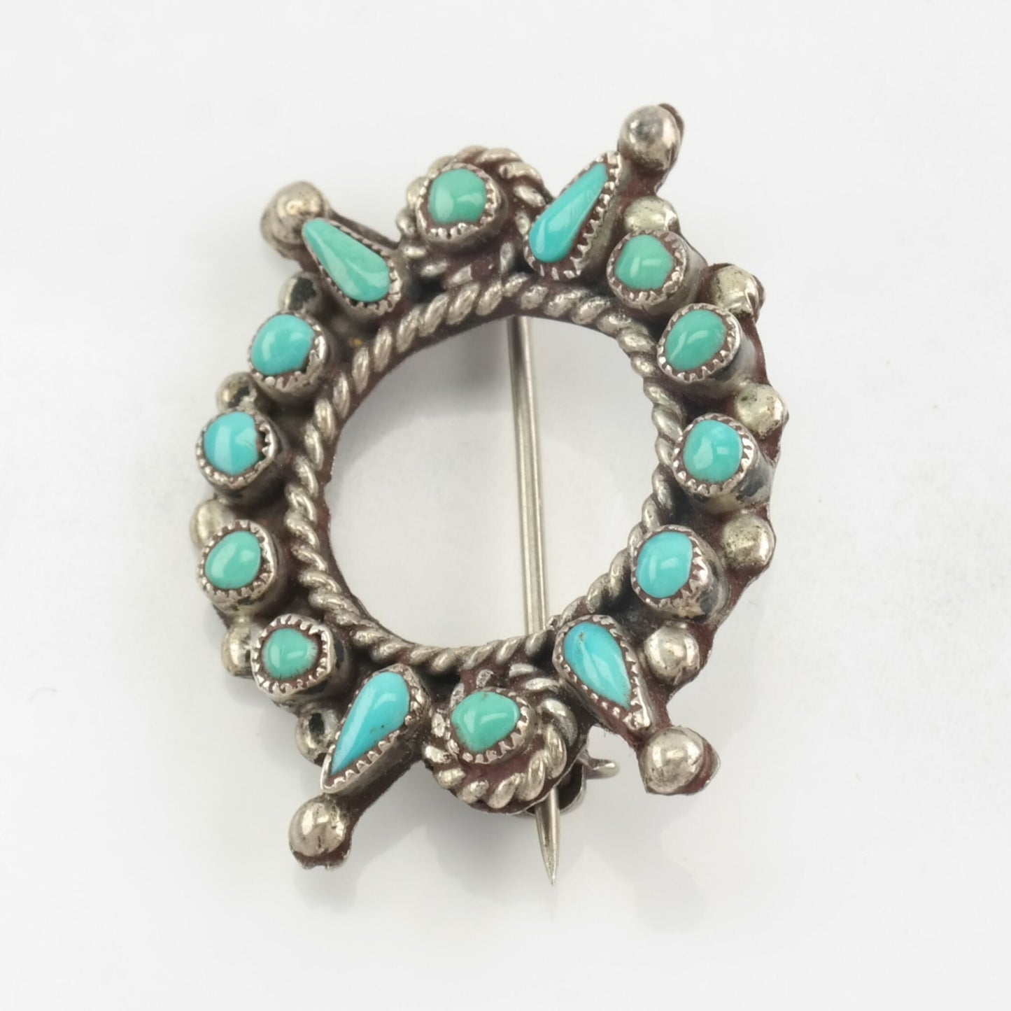 Zuni Sterling Silver Brooch Blue Turquoise