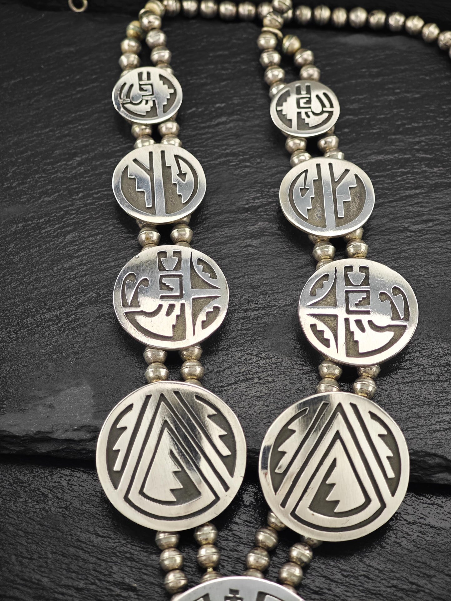 Native American Overlay, Man In Maze Squash Blossom Necklace Sterling Silver